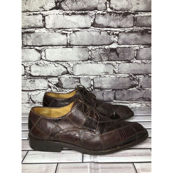 Studio Belverde Brown Lizard Leather Lace Oxfords Square Shoes Men Sz 10M US/43 main image 7